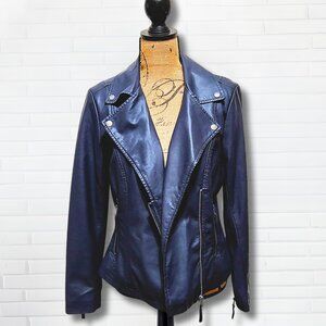 Max Studio Faux Leather Moto Jacket | Ink Blue | Size M